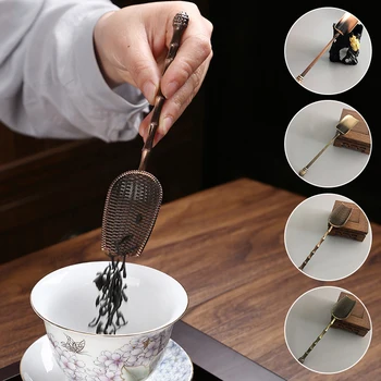Чайные принадлежности Чайные ложки в форме лопатки в китайском стиле в стиле ретро, Чайные инструменты Kongfu, Медная Ложка для сахара, соли, кофе, Кухонные принадлежности