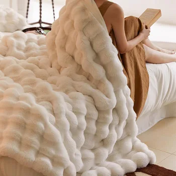 Одеяло из искусственного меха кролика на зиму, роскошное тепло, супер удобные одеяла для кроватей, высококачественное теплое зимнее одеяло для дивана