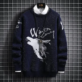 Мужской осенне-зимний шерстяной свитер, пуловер с круглым вырезом, тренч с капюшоном, мужской тренч, зимнее длинное пальто для мужчин