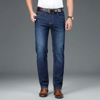 Летние брюки 2023, Новые мужские Тонкие Деловые джинсы полной длины, мужские Прямые Свободные однотонные дышащие повседневные брюки