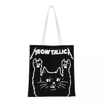 Рок-группа Cats Metal Meowtallica Harajuku Сумка Через Плечо Женская Хозяйственная сумка Милая Холщовая сумка Большой емкости Kawaii Shopper Bag